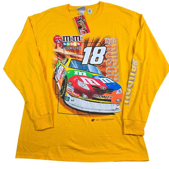 2009 Kyle Busch NASCAR Shirt Men's Large Yellow Long Sleeve M&M's Racing Camry - Picture 1 of 9